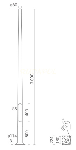 SŁUP SAL-3,0/B60 ALUMINIOWY ANODOWANY