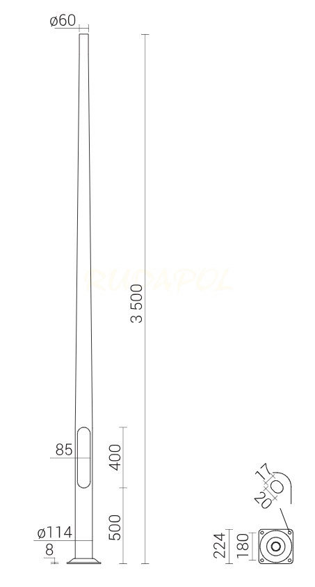 SŁUP SAL-3,5/B60 ALUMINIOWY ANODOWANY SŁUP SAL-3,5/B60 ALUMINIOWY ANODOWANY