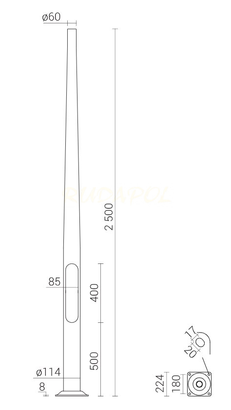 SŁUP SAL-2,5/B60 ALUMINIOWY ANODOWANY