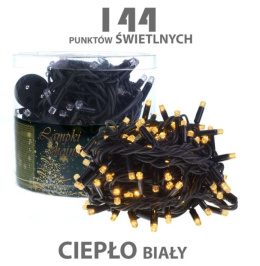 Lampki choinkowe zewnętrzne LED-144 białe ciepłe