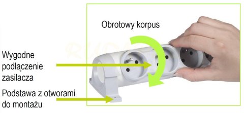 PRZEDŁUŻACZ OBROTOWY 3 gniazda PRZEWÓD 1,5m (50071)