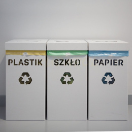 ZESTAW KOSZY SEGREGACJA papier szkło plastik BIAŁE