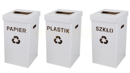 ZESTAW KOSZY SEGREGACJA papier szkło plastik BIAŁE