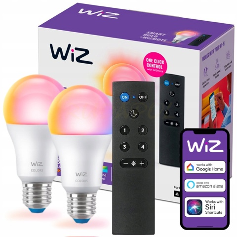 2 x Żarówka LED 8,5W E27 RGB = 60W kpl + Pilot