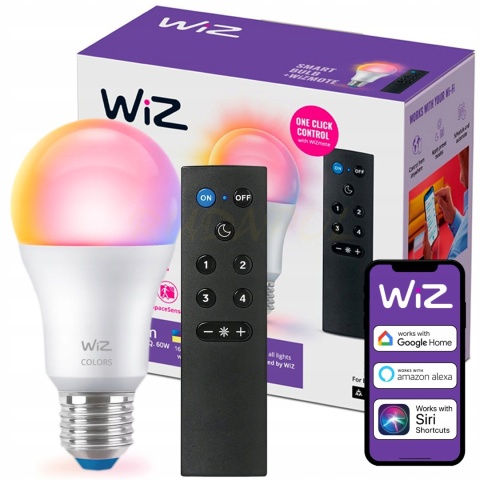 Żarówka LED 8,5W E27 RGB = 60W kpl + Pilot